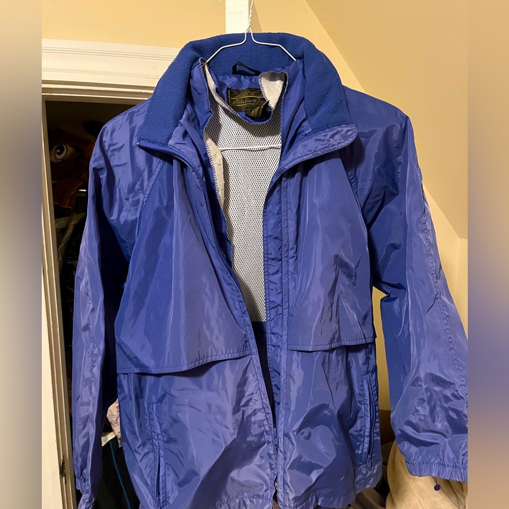 Eddie Bauer Vintage Blue Nylon Zip Hooded Wind Breaker - Medium